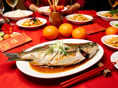Whole Steamed Fish on Porcelain Platter
