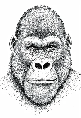 Gorilla portrait stippled