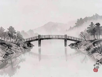 Bridge disappearing into fog at both ends