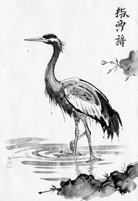 Standing crane sumi-e