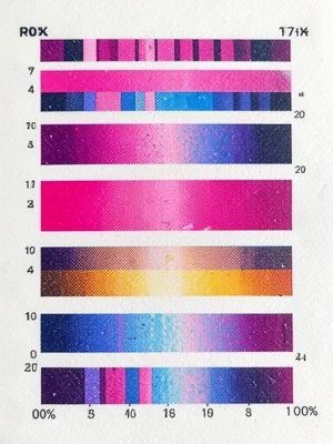 Risograph color test strip, graduated density bars in each fluorescent ink, from