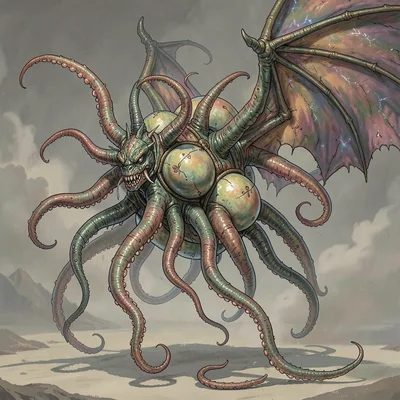 Fantasy creature illustration, a gravity-defying floater creature, gas bladders 