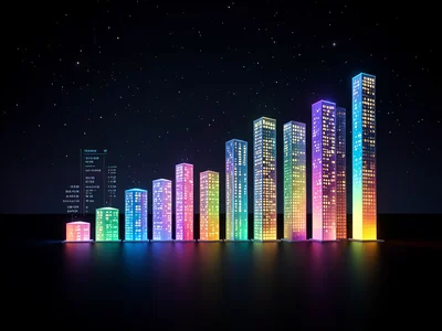 A bar chart rendered as a city skyline, each bar a building of proportional heig