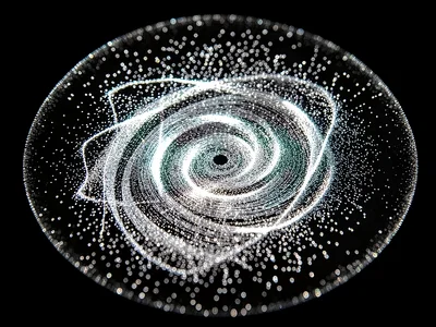Fine metal filings showing magnetic field from audio coil