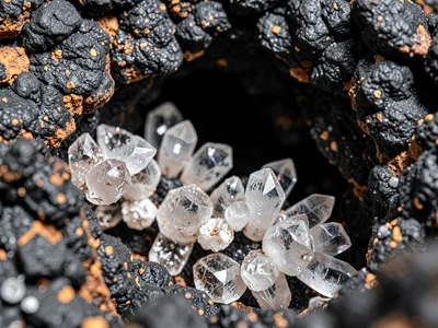 Crystal clusters in volcanic void cavity
