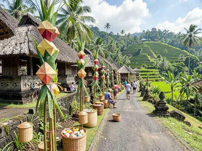 Penjor decorations along village road