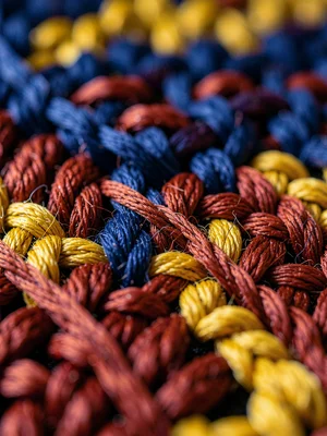 Single-thread macro of madder-russet ramie warp at one centimeter shows fiber tw