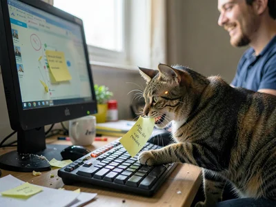 Tabby Stealing Sticky Note