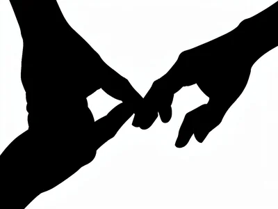 Two hands reaching toward each other in silhouette, fingertips almost touching