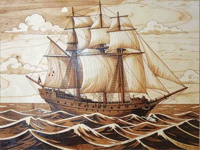 Marquetry sailing ship