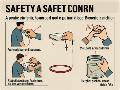 A safety procedure for opening a jar, showing hand positions, leverage angles, a