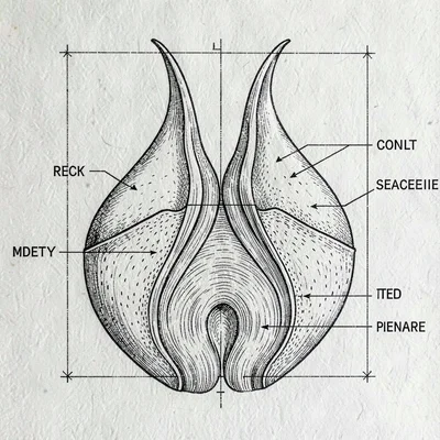 Blueprint study of hair follicle and sebaceous gland layers, layered ink linewor
