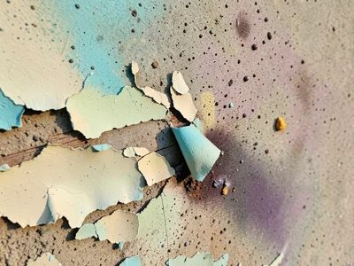 Spray paint overspray gradient on concrete wall, misty fade from solid color to 