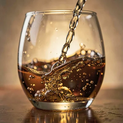Macro of bubbles rising in a freshly poured glass, lightbox glow accentuating th