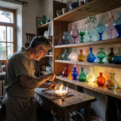 Through the lens of Venetian glass-making, molten luminosity, A glassblower stud