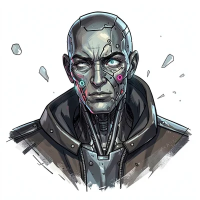Video game concept art illustration, a rogue android gaining sentience, half mec