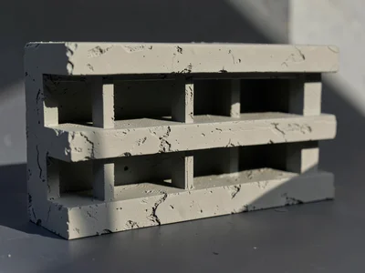Stark parking garage with five horizontal slabs and exposed structural ribs runn