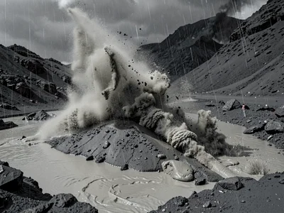Ash mixed with rain creating paste