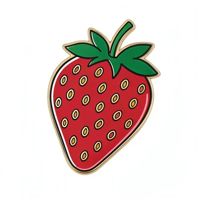 Enamel pin illustration, Strawberry with seeds and leaf , bold simple design, li