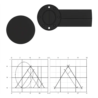 Industrial pipe junction overhead, circular flange and rectangular conduit