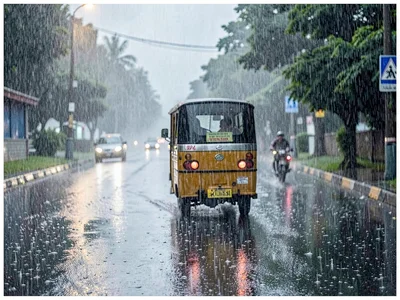 Auto rickshaw in heavy rain