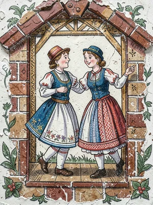 Sgraffito dancing couple