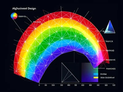 Rainbow photo with light spectrum diagram, wavelength labels, prism illustration