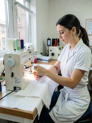 Seamstress at machine