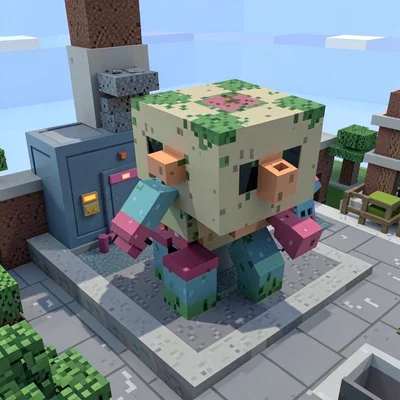 Voxel 3D illustration, cube robot working in factory , cubic voxel construction,