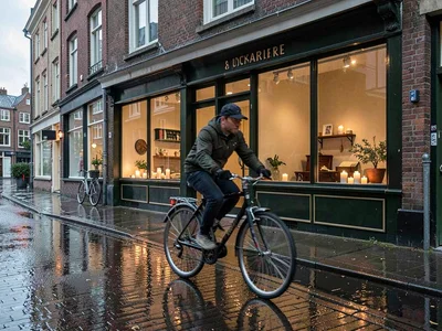 Bicycle rhythm through Copenhagen, a cyclist in motion blur passing a traditiona