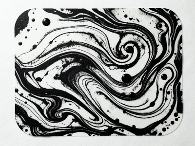 Ebru marbling in monochrome: soot black on unbleached kozo paper, all pattern vi