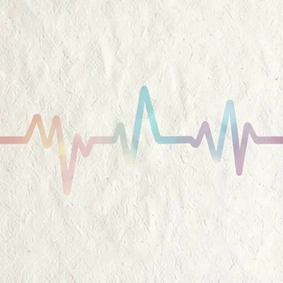 Lyric card style illustration with a stylized waveform shape running across a te