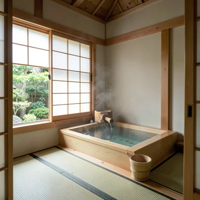 Hinoki Ofuro with Steaming Water
