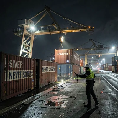 Port city documentary photograph, Shipping containers being loaded by crane at n