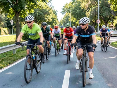 Cyclists compressed on bike lane