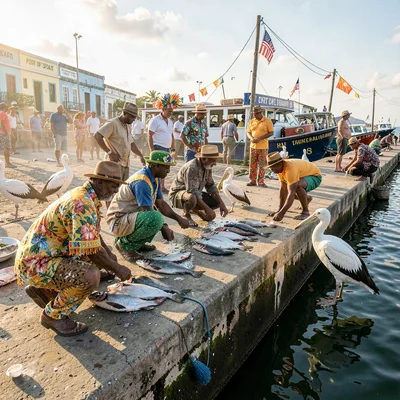 Carnival saturation explosion in Port of Spain, Trinidad, Fishermen at Carenage 