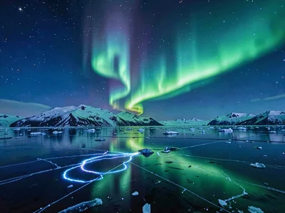 Aurora reflected in ice creating cold mood