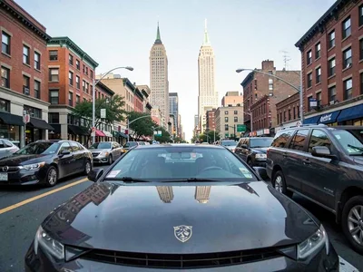 Car hood cityscape