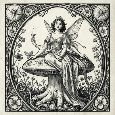 A fairy queen on mushroom throne