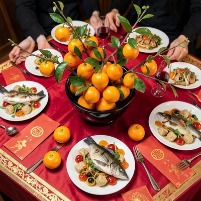 Mandarin Oranges on Branch in Lacquer Bowl