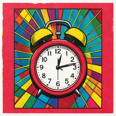 An alarm clock showing 7:00, the clock face in white with black numerals, body i