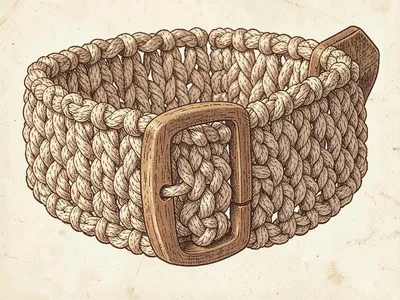 Macrame belt with wooden buckle