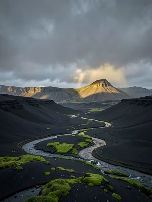 Single Shaft of Light on Distant Ridge