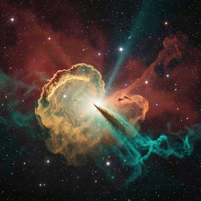A narrowband image of a large diffuse nebula in sulfur-II gold foreground, hydro