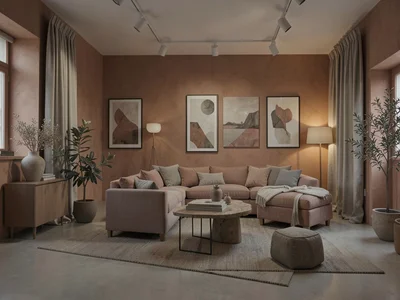 Interior design showroom in terracotta tones