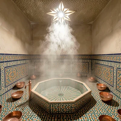 Octagonal Zellige Fountain Basin Overhead
