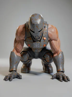 Crouched with both gloved hands on the floor, the engineer-pilot's helmet looks 