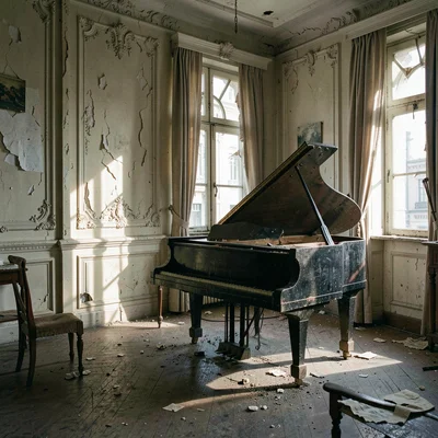 Buenos Aires faded grandeur, belle époque decay, An abandoned grand piano in a d