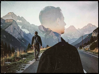 Mountains through walking figure