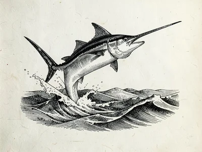 Scrimshaw leaping swordfish